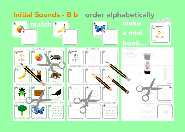 B is for... letter 'b' initial sounds - alphabet cards and mini book activity printable resource (Ages 3-6)