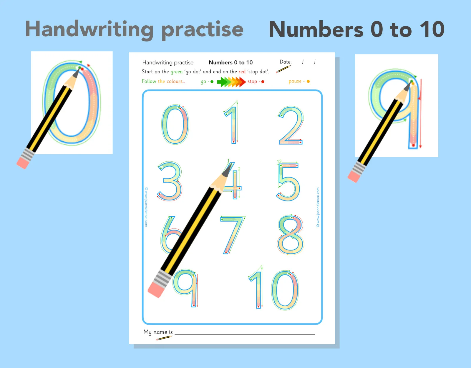 Handwriting practise - numbers 0 to 10