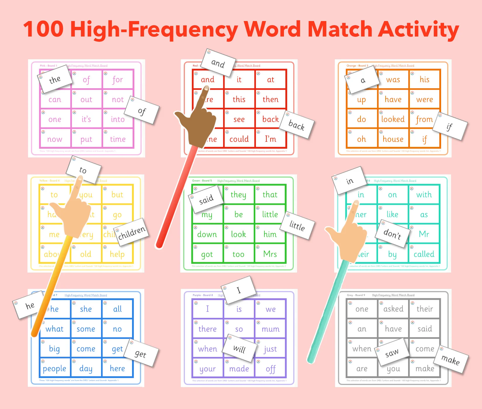 High Frequency Word Matching Activity set (First 100 High Frequency Words)
